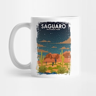 Saguaro National Park Vintage Minimal Retro Travel Poster at Night Mug